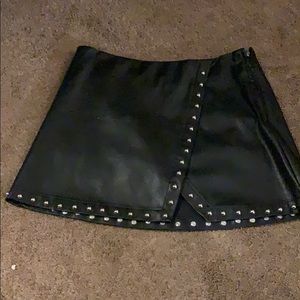 mini black leather biker skirt
